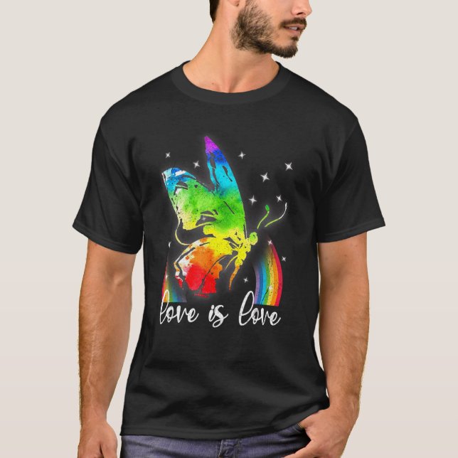 Rainbow Butterflies Gay Pride Lgbt Month  Love Is  T-Shirt (Front)