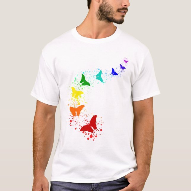 Rainbow Butterflies LGBT Gay Pride T-Shirt (Front)