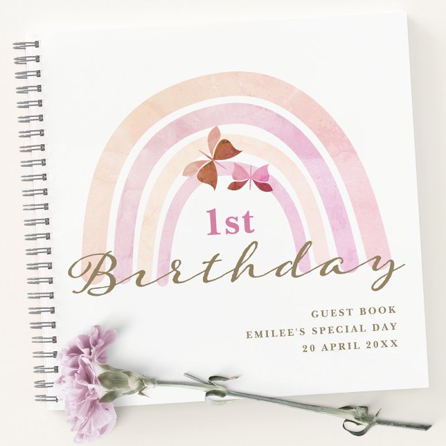 Rainbow Butterflies Pastel Pinks Guest Book (Creator Uploaded)