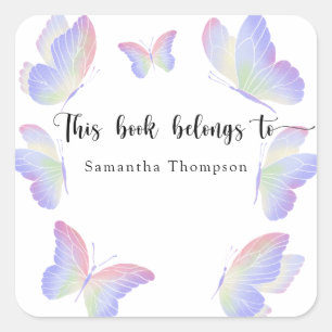 Rainbow butterflies - this book belongs to square sticker