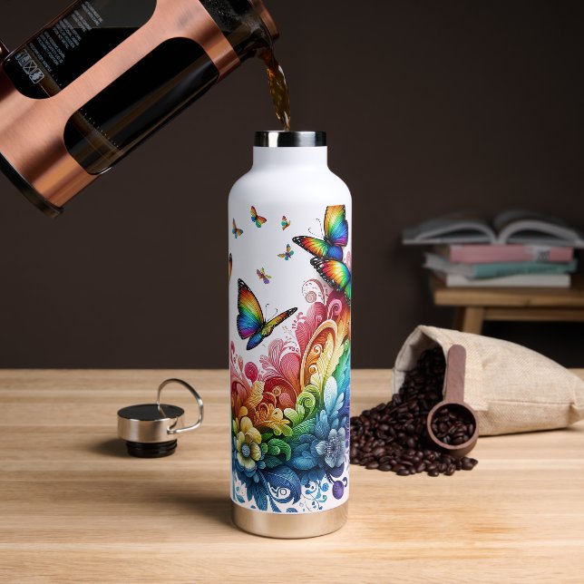 Rainbow butterflies  water bottle (Coffee)