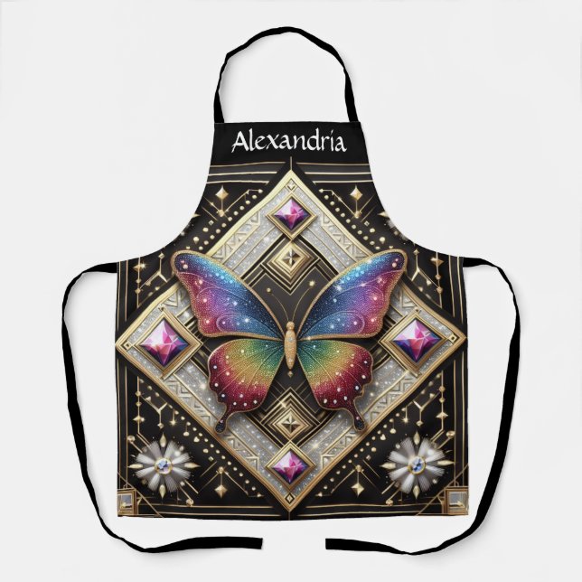 Rainbow Butterfly Art Deco Apron (Front)