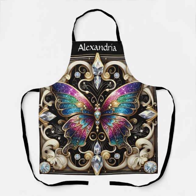 Rainbow Butterfly Art Deco Apron (Front)
