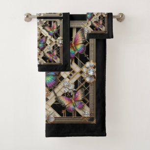 Rainbow Butterfly Art Deco Art Nouveau Bath Towel Set