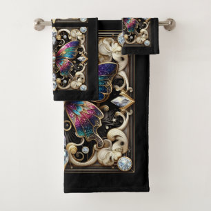 Rainbow Butterfly Art Deco Art Nouveau Bath Towel Set