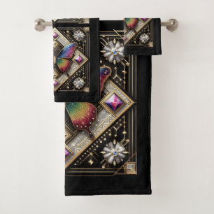 Rainbow Butterfly Art Deco Art Nouveau Bath Towel Set