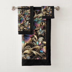 Rainbow Butterfly Art Deco Art Nouveau Bath Towel Set