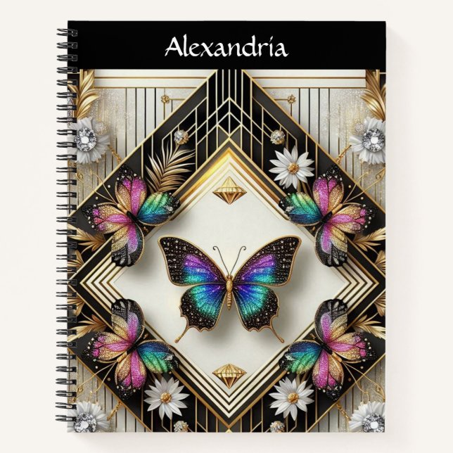 Rainbow Butterfly Art Deco Notebook (Front)