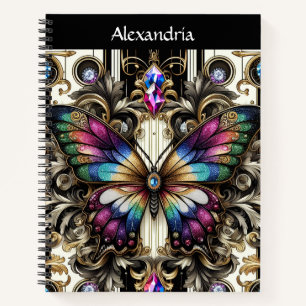 Rainbow Butterfly Art Deco Spiral Notebook