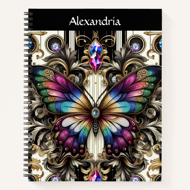 Rainbow Butterfly Art Deco Spiral Notebook (Front)