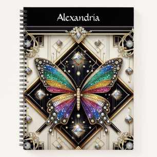 Rainbow Butterfly Art Deco Spiral Notebook