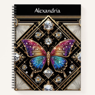 Rainbow Butterfly Art Deco Spiral Notebook