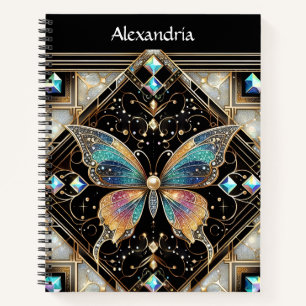 Rainbow Butterfly Art Deco Spiral Notebook