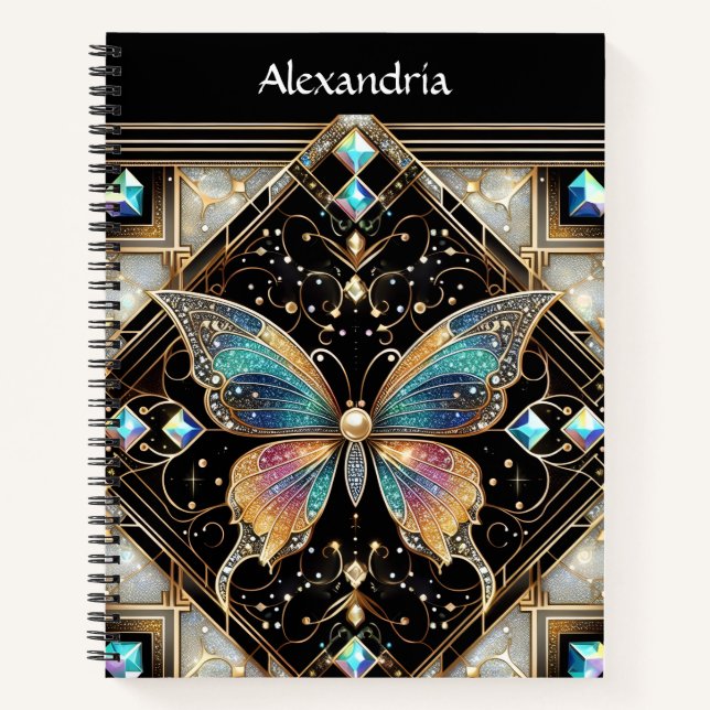 Rainbow Butterfly Art Deco Spiral Notebook (Front)