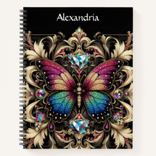 Rainbow Butterfly Art Deco Spiral Notebook