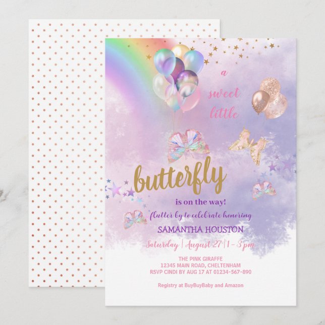 Rainbow Butterfly Baby Shower Invitation (Front/Back)