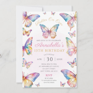 Rainbow Butterfly Birthday Party Invitation