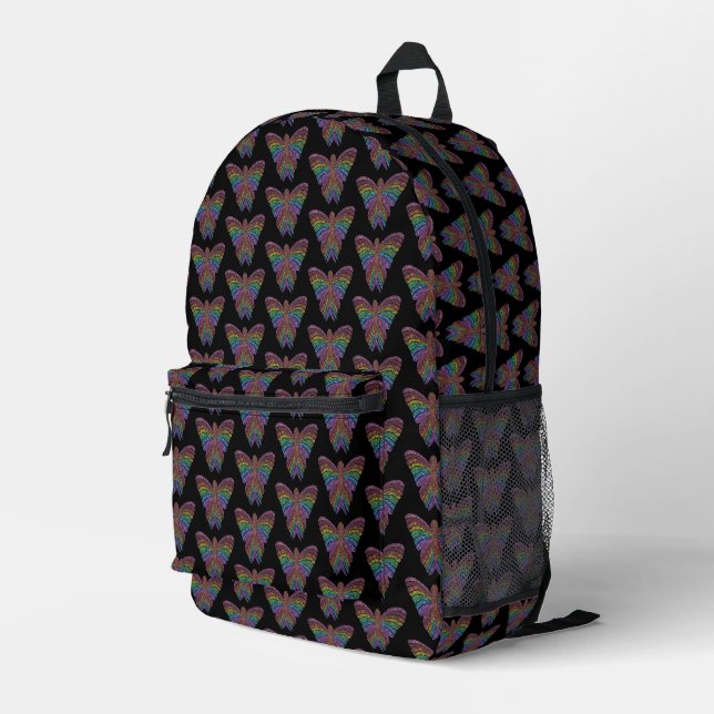 Rainbow Butterfly (black) - Backpack (Back Corner Right)