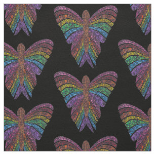 Rainbow Butterfly (black) - Cotton Twill Fabric