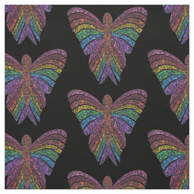 Rainbow Butterfly (black) - Cotton Twill Fabric (Swatch)