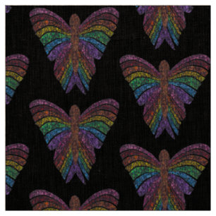 Rainbow Butterfly (black) - Natural Linen Fabric
