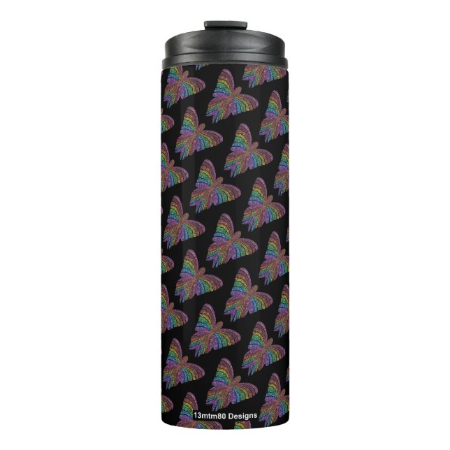Rainbow Butterfly (black) - Thermal Tumbler (Front)