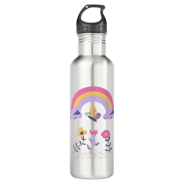 Rainbow Butterfly Cloud Flowers 710 Ml Water Bottle (Front)