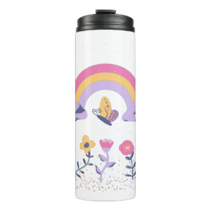 Rainbow Butterfly Cloud Flowers Thermal Tumbler