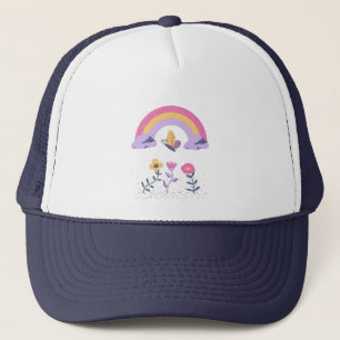 Rainbow Butterfly Cloud Flowers Trucker Hat