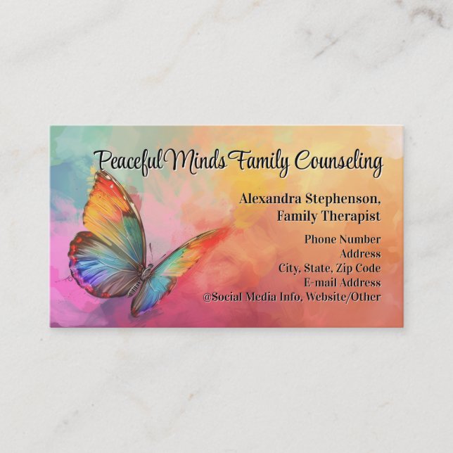 Rainbow Butterfly Counseling Therapy Psychotherapy Business Card (Front)