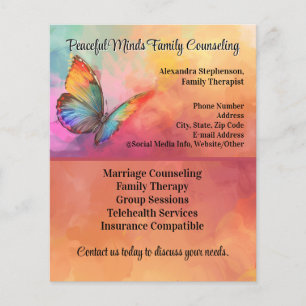 Rainbow Butterfly Counseling Therapy Psychotherapy Flyer