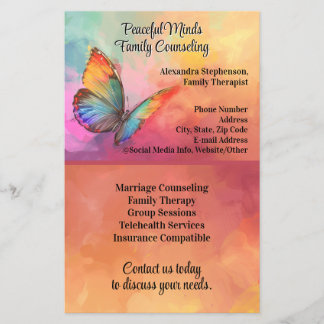 Rainbow Butterfly Counseling Therapy Psychotherapy Flyer