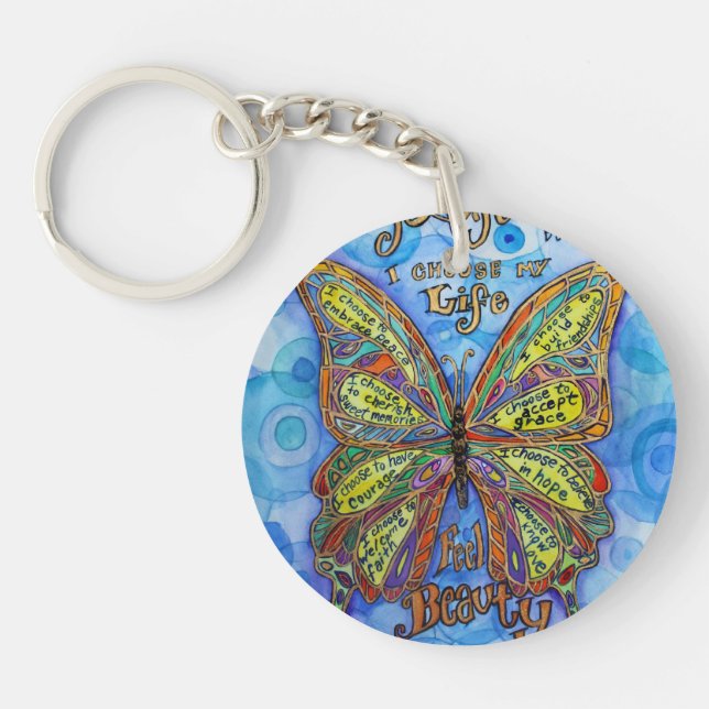 Rainbow Butterfly Diabetes Keychain (Art & Poem) (Front)