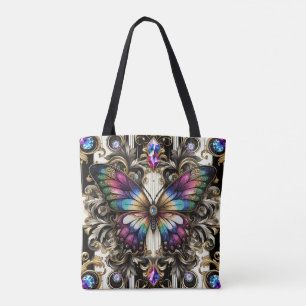 Rainbow Butterfly Diamonds Luxury Tote Bag