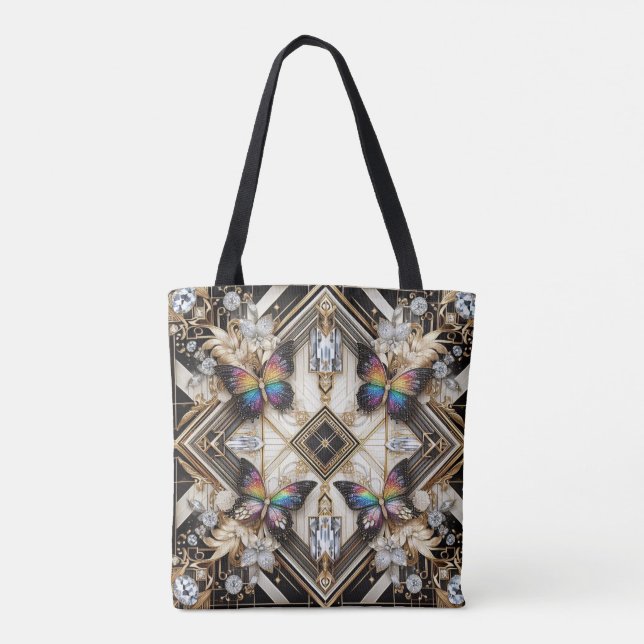 Rainbow Butterfly Diamonds Luxury Tote Bag (Back)
