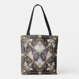 Rainbow Butterfly Diamonds Luxury Tote Bag