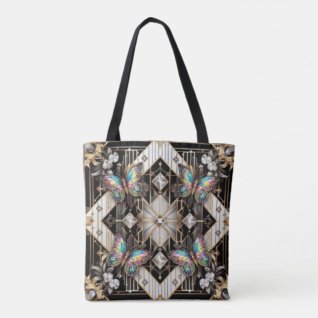 Rainbow Butterfly Diamonds Luxury Tote Bag (Back)