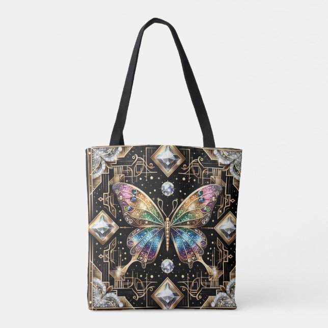 Rainbow Butterfly Diamonds Luxury Tote Bag (Back)
