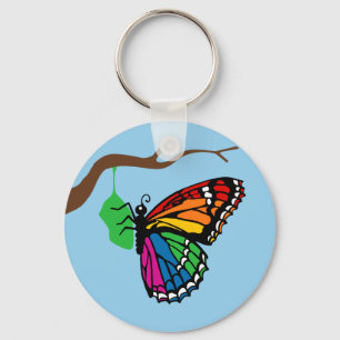 Rainbow Butterfly Emerging From Chrysalis Key Ring
