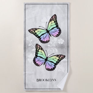 Rainbow Butterfly Floral Beach Towel