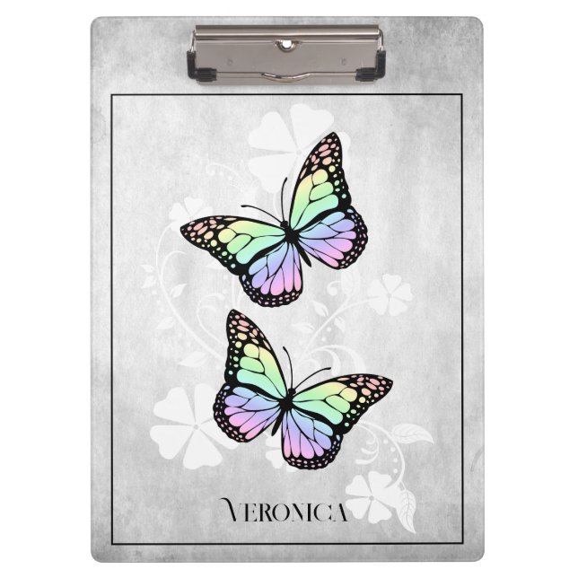 Rainbow Butterfly Floral Clipboard (Front)
