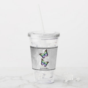 Rainbow Butterfly Floral Personalised Acrylic Tumbler