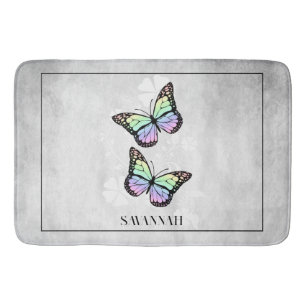 Rainbow Butterfly Floral Personalised Bath Mat