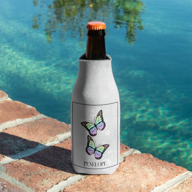 Rainbow Butterfly Floral Personalised Bottle Cooler (In Situ Pool)