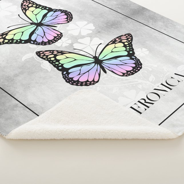 Rainbow Butterfly Floral Personalised Sherpa Blanket (3/4)