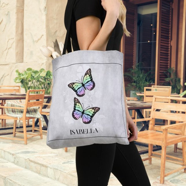 Rainbow Butterfly Floral Personalised Tote Bag (Rainbow Butterfly Floral Personalized Tote Bag)