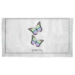 Rainbow Butterfly Floral Pillow Case