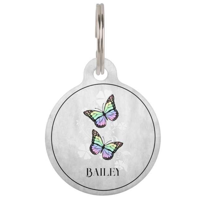 Rainbow Butterfly Floral Round Pet Tag (Front)