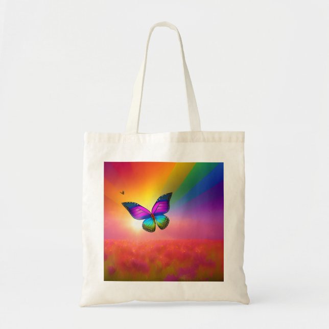 Rainbow Butterfly Flying in a Field  Tote Bag (Front)