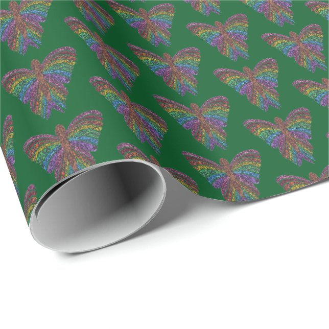Rainbow Butterfly (green) - Wrapping Paper (Roll Corner)